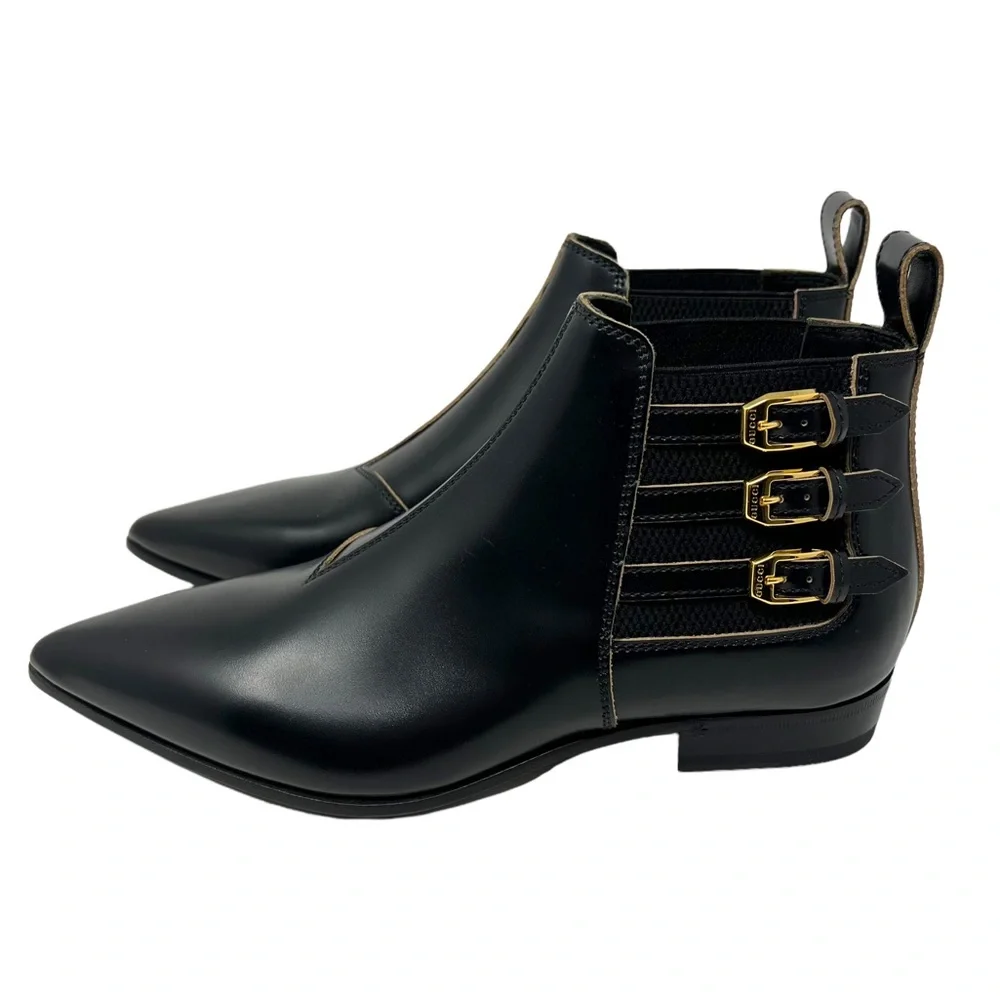 GUCCI Womens Cordovan Lux Leather Ankle Boot Black Size 38 EU - Picture 4 of 17